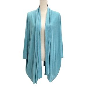 MINNIE ROSE AQUA BLUE OVERSIZED OPEN SHORT SLEEVE COTTON CARDIGAN